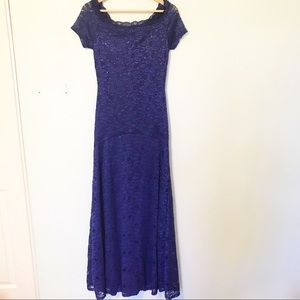 B. Darlin sequined lace off shoulder mermaid gown